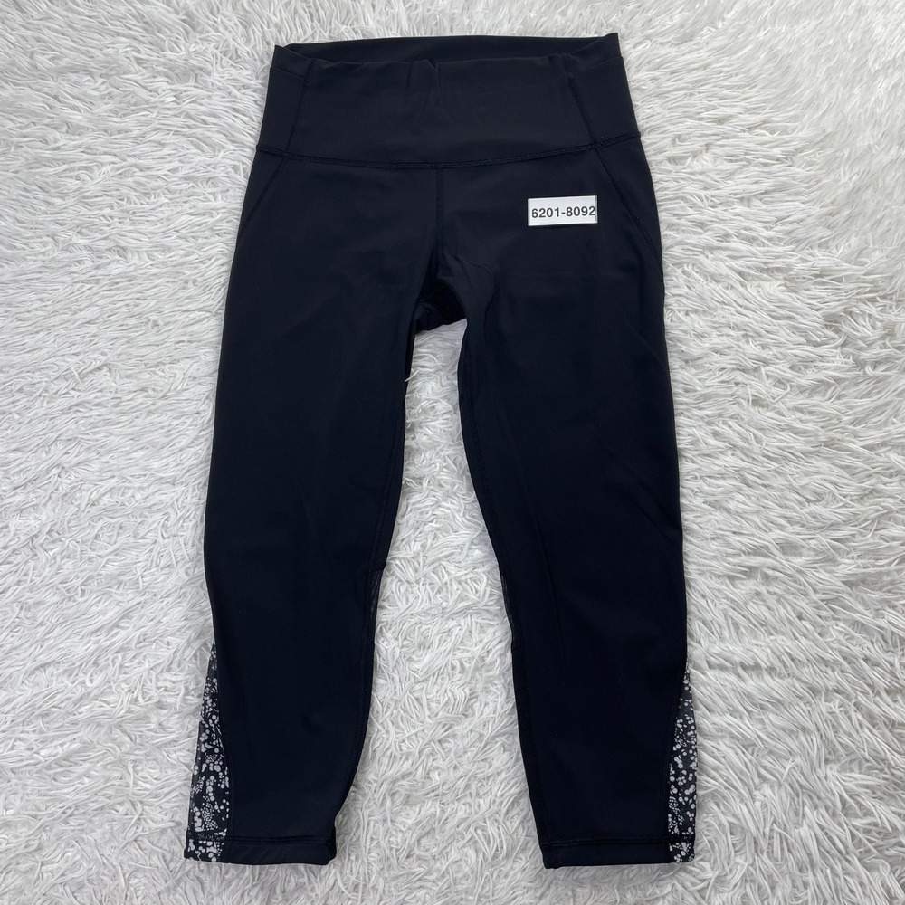 Lululemon Pants Womens 8 Black‎ Mix & Mesh Crop 21" Leggings Yoga Luxtreme Gym - Picture 10 of 10